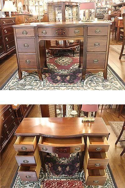 単品】マホガニー 杢象嵌装飾 両袖デスク - ANTIQUE LEAVES 単品】マホガニー 杢象嵌装飾 両袖デスク - ANTIQUE LEAVES