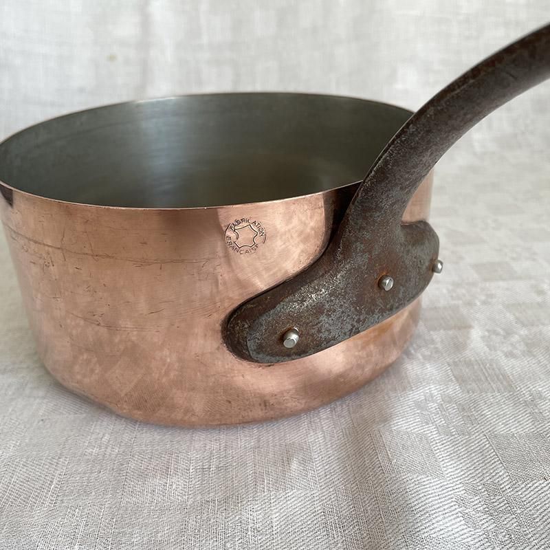 銅鍋 銅片手鍋 直径18cm 厚さ1mm フランス製 12KWdr1 - ANTIQUE 銅鍋 銅片手鍋 直径18cm 厚さ1mm フランス製 12KWdr1 - ANTIQUE