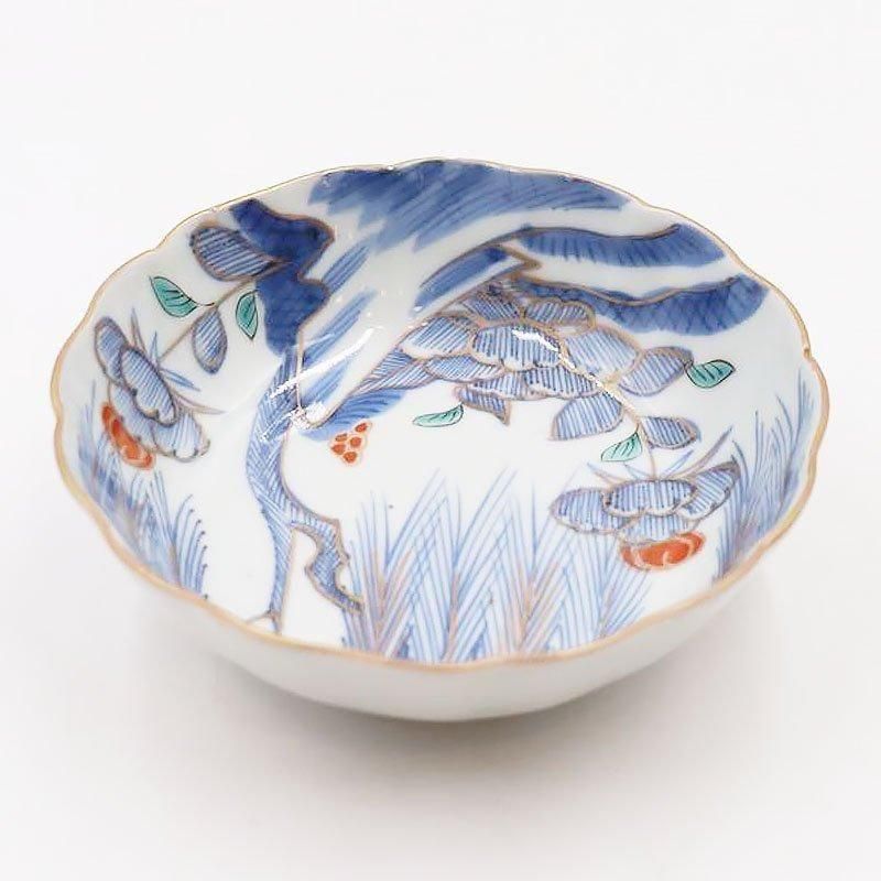 柳・牡丹」アンティーク色絵なます皿 明治-大正時代