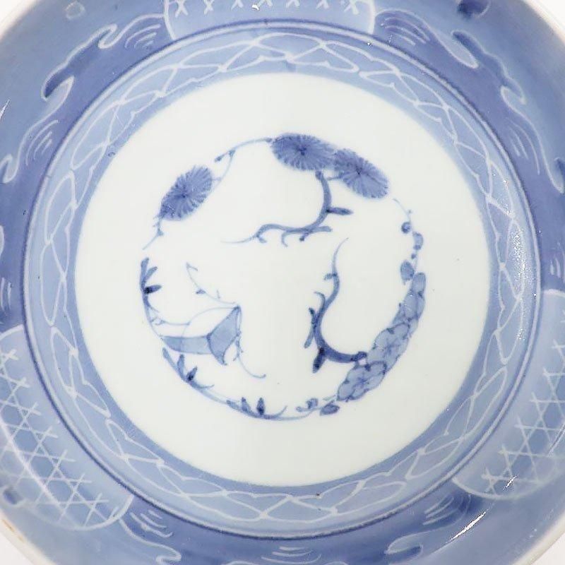 七寸 手描き 伊万里 染付 墨はじき 中皿 盛り皿 呉須 藍 和骨董