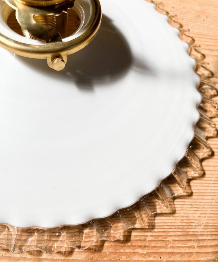 *️⃣プロフ必読 ❇︎難あり❗️アンティーク フランス ミルクガラス 吊下げランプコード ミルクガラスのフリルシェード、フランスのアンティーク