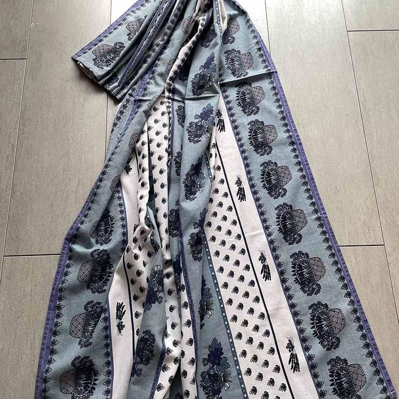 古布マルチクロス④ 南仏柄青系 ラベンダー コットン100% マルチクロス