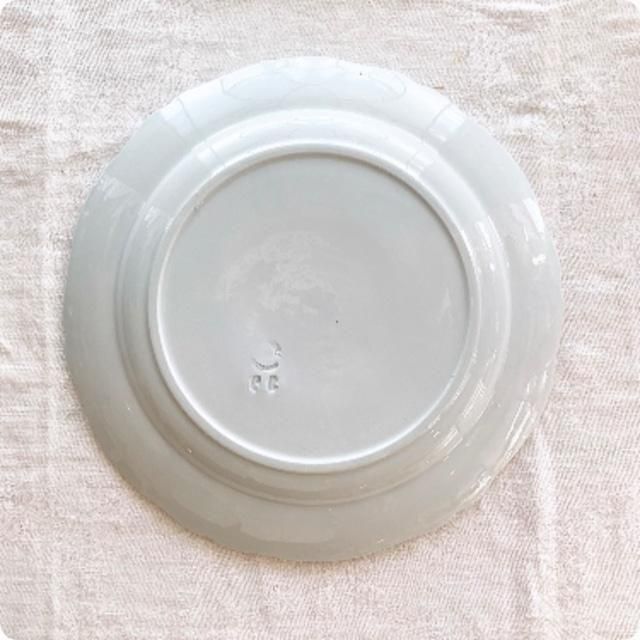 【フランスアンティーク】花　リム皿　1800年代　クレイユモントロー　ブルー フランスアンティーク】花 リム皿 1800年代 クレイユモントロー ブルー