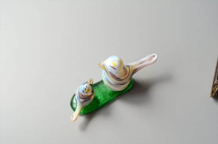 西ドイツ製 ガラスの鳥の親子 オブジェ