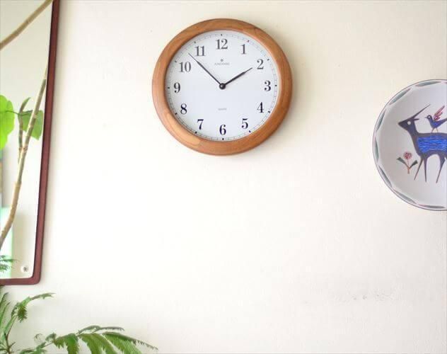 北欧　ドイツ製　オーク　楢無垢材　ユンハンス　壁掛け　時計　ウォール　クロック ドイツ製ユンハンスオークラウンド壁時計