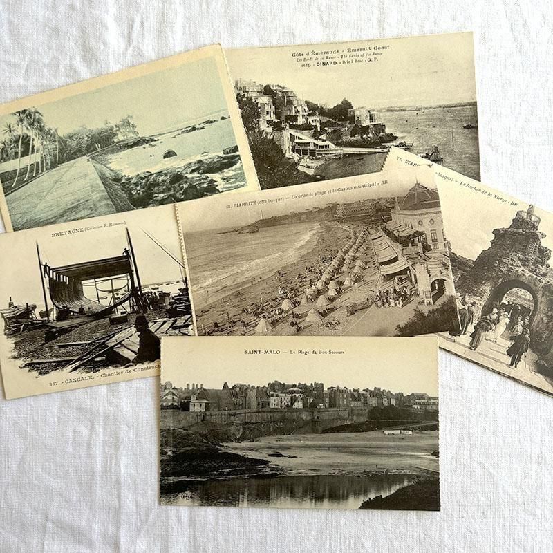 アンティークポストカード 風景 海辺 1920-1930年代 未使用6枚