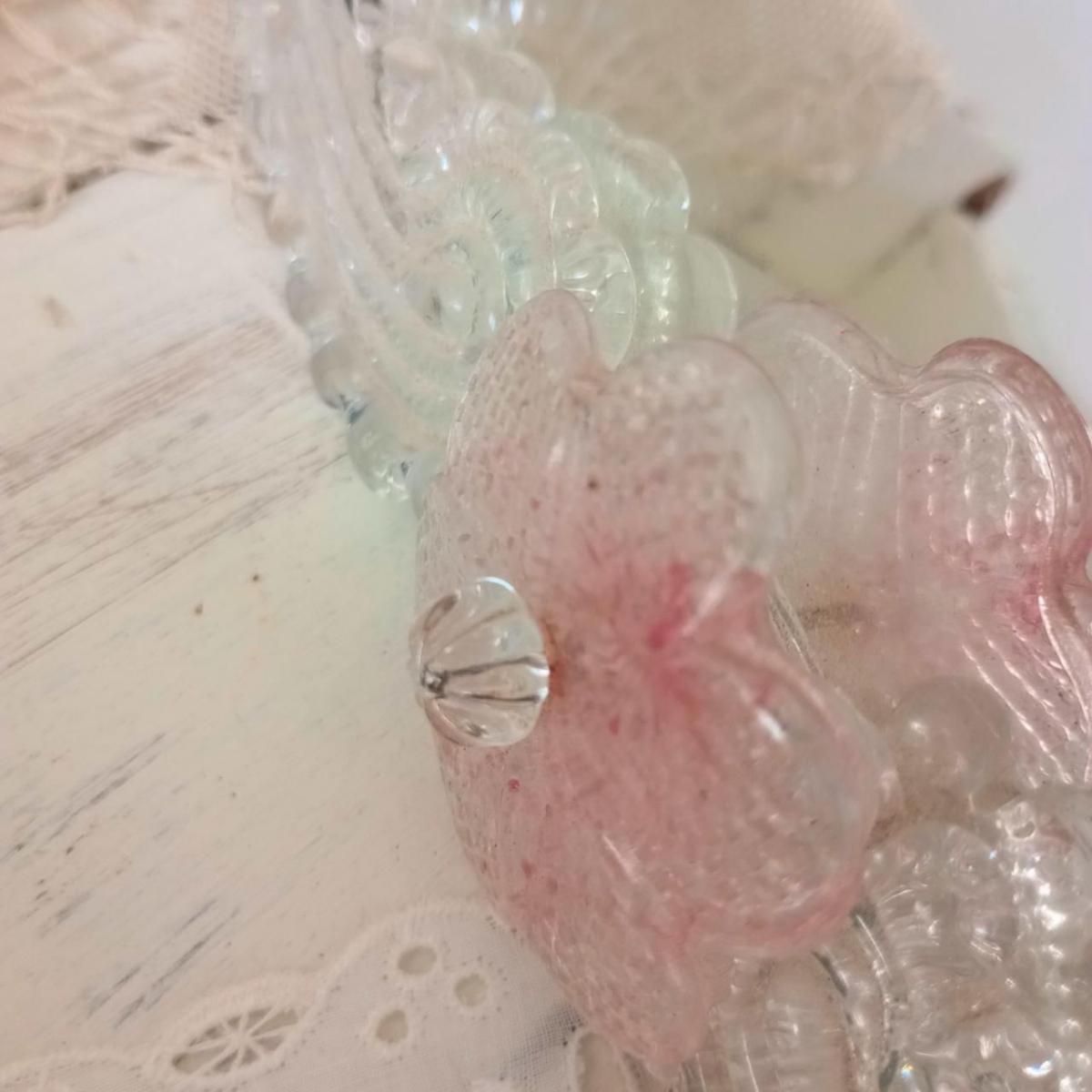 ヴィンテージピンクミラー、可愛い花柄、フランス製