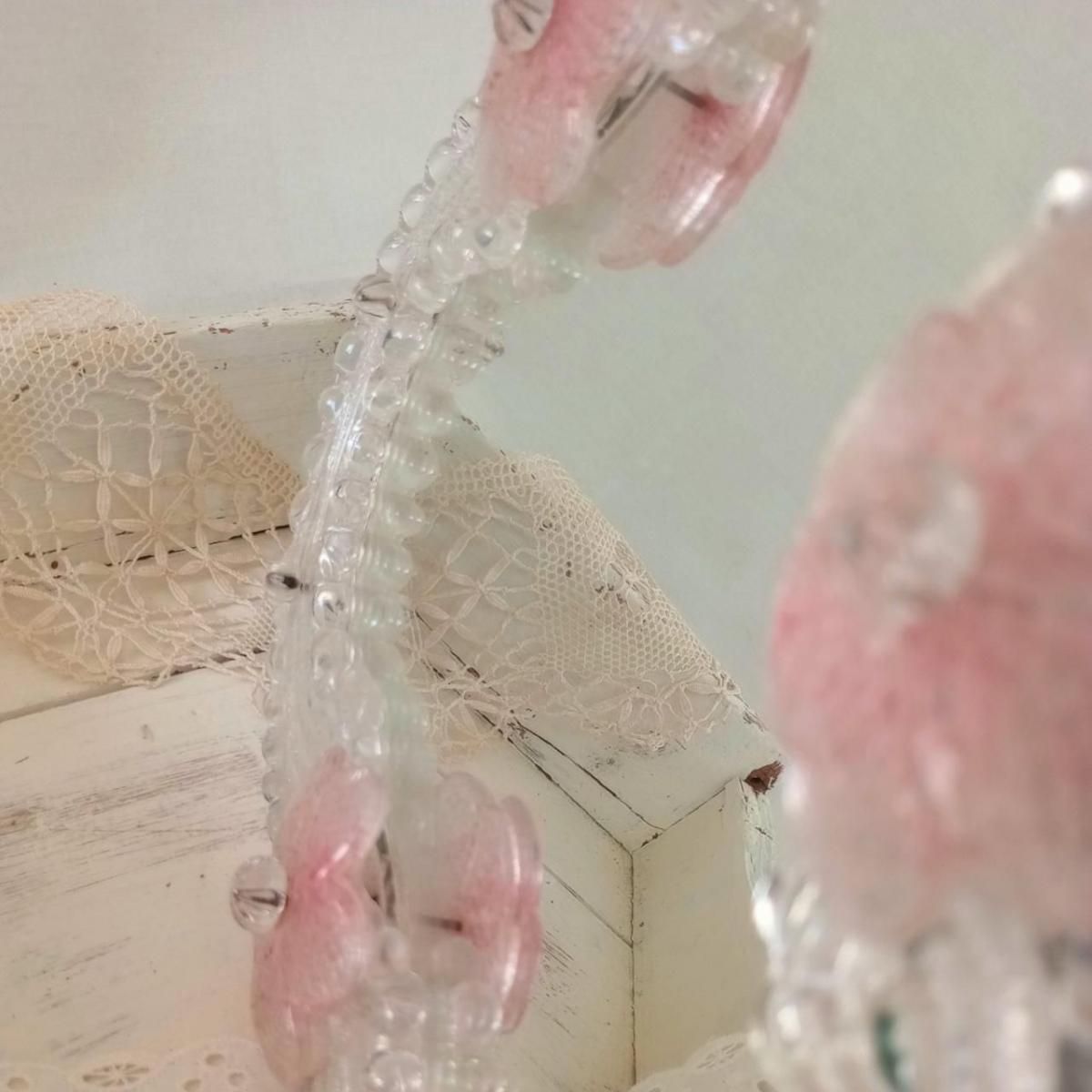 ヴィンテージピンクミラー、可愛い花柄、フランス製