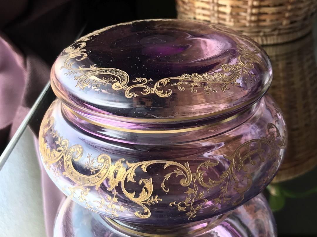 希少♡オールドサンルイSt Louisボンボニエール菓子器☆金彩装飾☆100年前 アンティーク希少なフランス製サンルイ菓子器 金彩装飾の優雅な