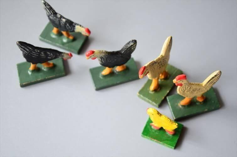 ドイツ製ヴィンテージ木製にわとりオブジェ 味わい深い