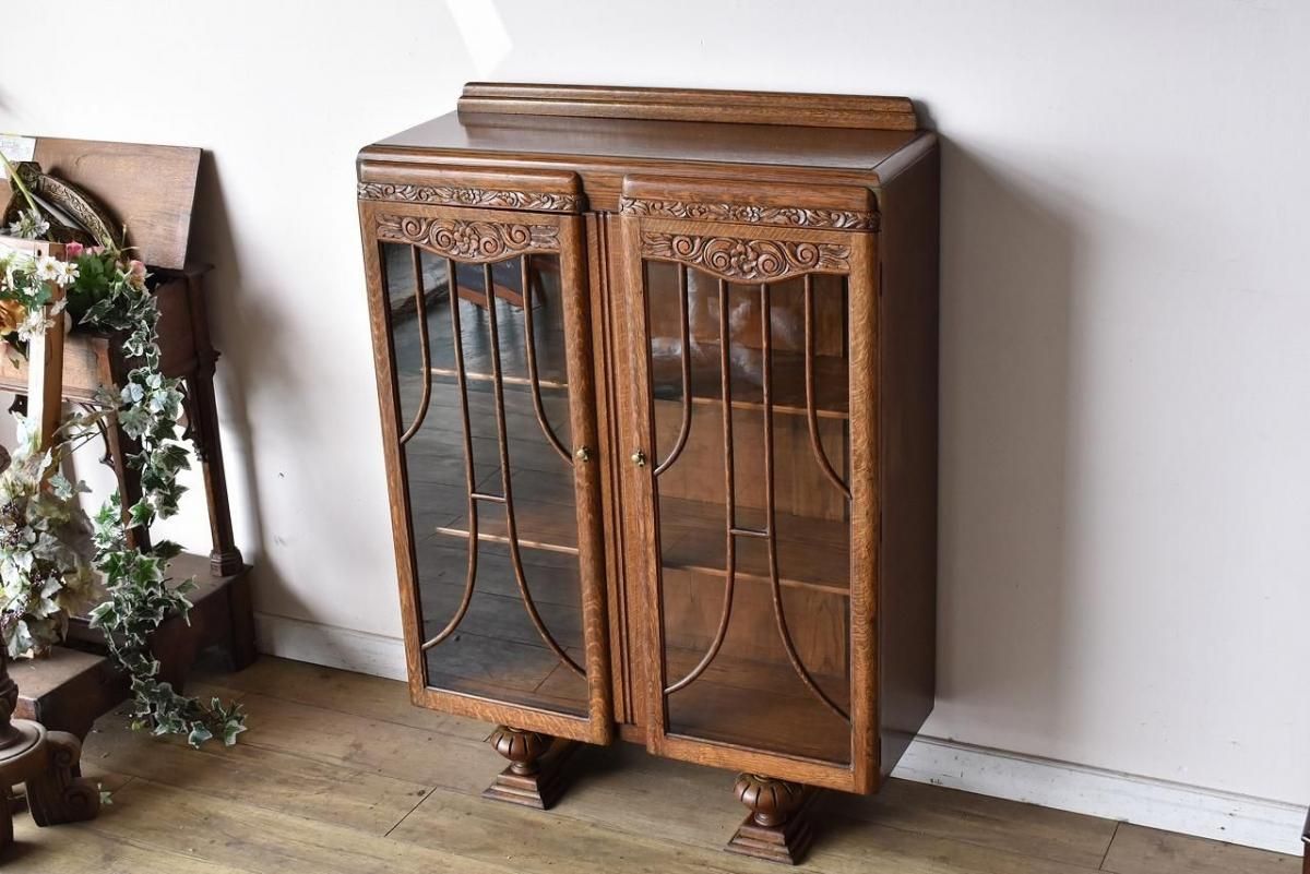 英国製1930年代 オークキャビネット｜アールデコスタイル×美彫刻