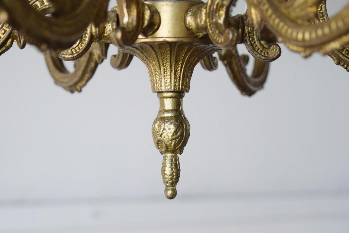 フランス製真鍮シャンデリア｜優雅な曲線1910年代植物モチーフ