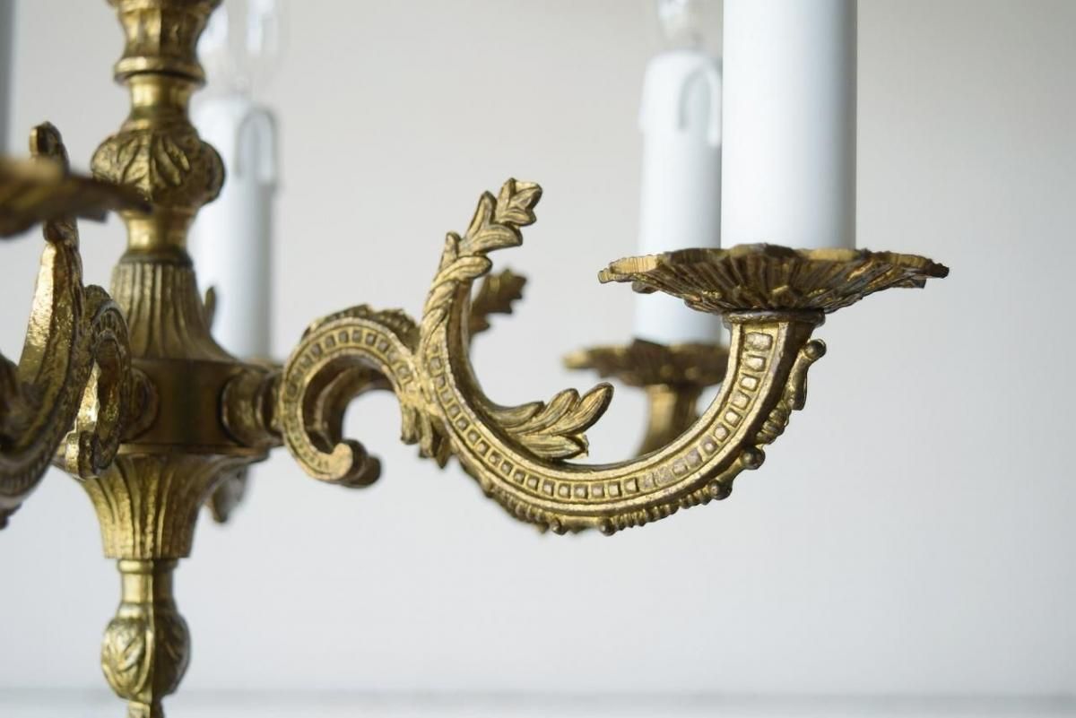 フランス製真鍮シャンデリア｜優雅な曲線1910年代植物モチーフ