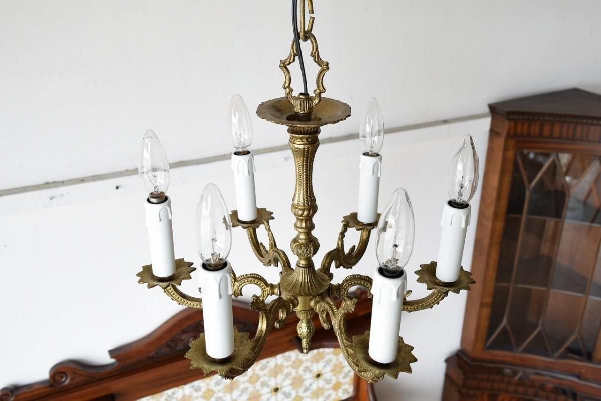 フランス製真鍮シャンデリア｜優雅な曲線1910年代植物モチーフ