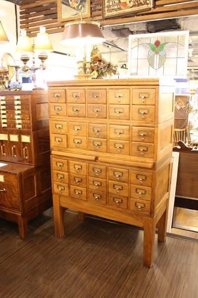 オーク製カードフォルダー｜35杯引出し付ヴィンテージ収納