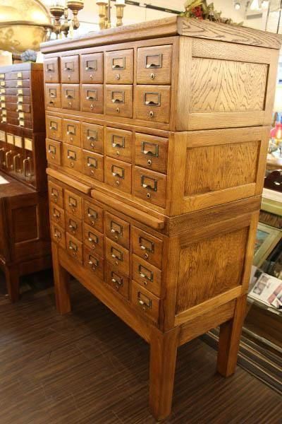 オーク製カードフォルダー｜35杯引出し付ヴィンテージ収納