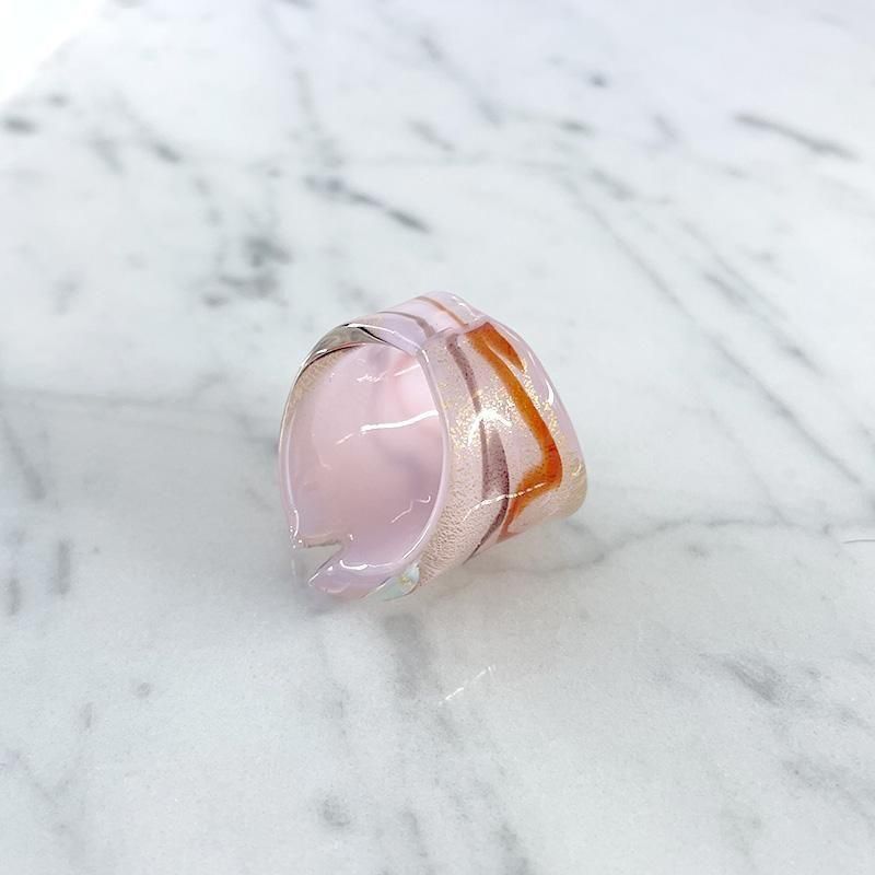 MURANO アンティーク ムラノ ピンク レース ミルクピッチャー ムラーノガラスリング ピンクベース 14号 金箔入り