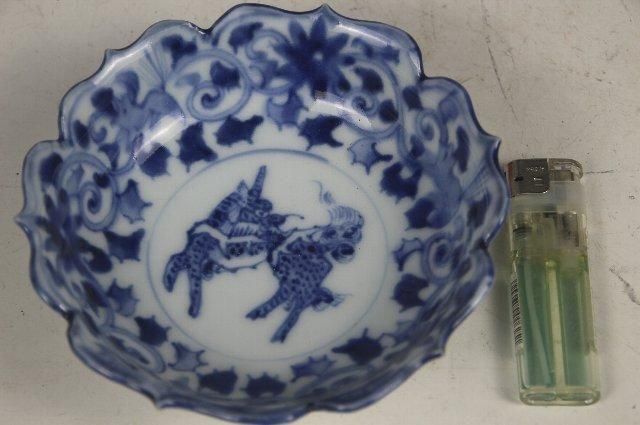 幕末 瀬戸焼 輪花型染付なます皿｜麒麟図と唐草紋の上品な器