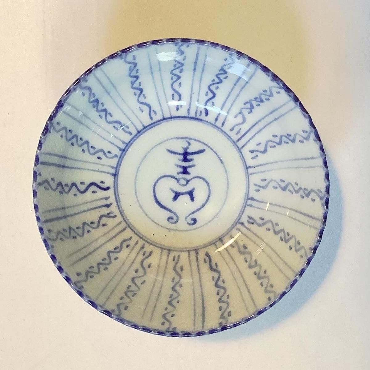 葉っぱ型小物入れ、鳳凰紋様、明治大正時代、手描き、骨董品