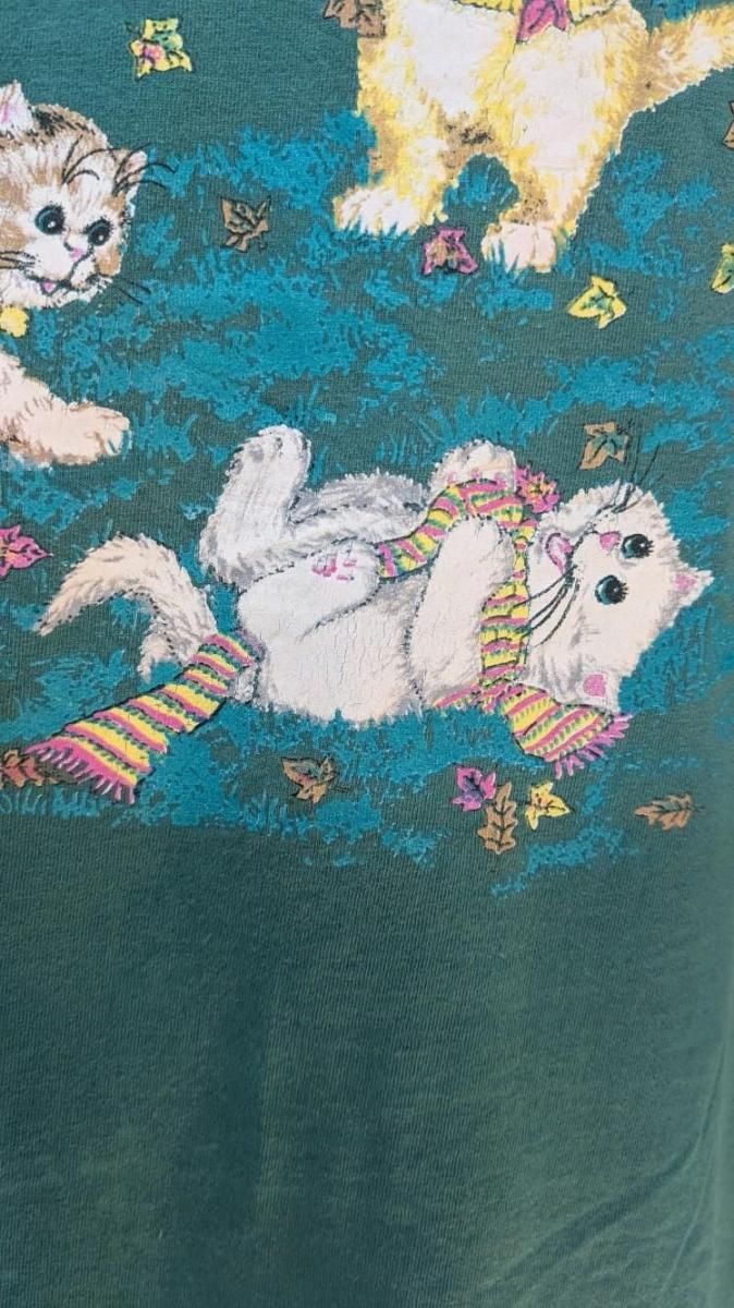 90年代ヴィンテージ猫プリントTシャツ可愛さ抜群のグリーン
