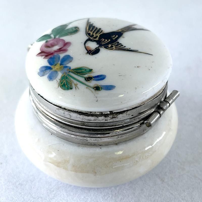 レア！フランスアンティーク水色黒い小鳥とお花手描きのホーローイリゲーター レア！フランスアンティーク水色黒い小鳥とお花手描きのホーロー