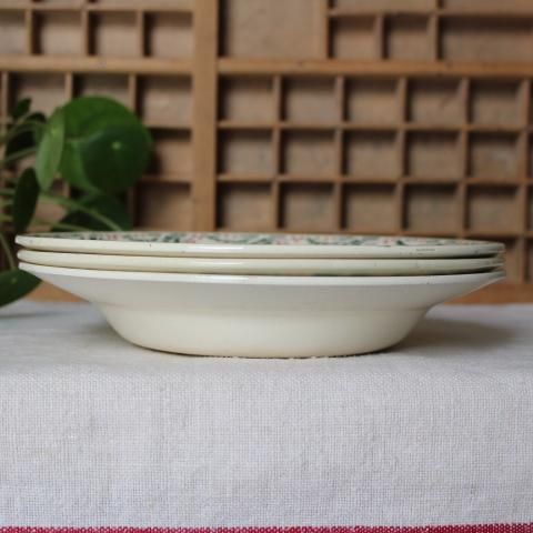 フランス製ヴィンテージ、ヒイラギ模様スーププレート3枚