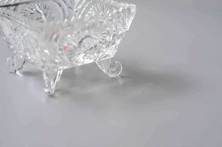 西ドイツ製 Anna Hutte クリスタルガラスの脚付きトレー グラス小物入れ