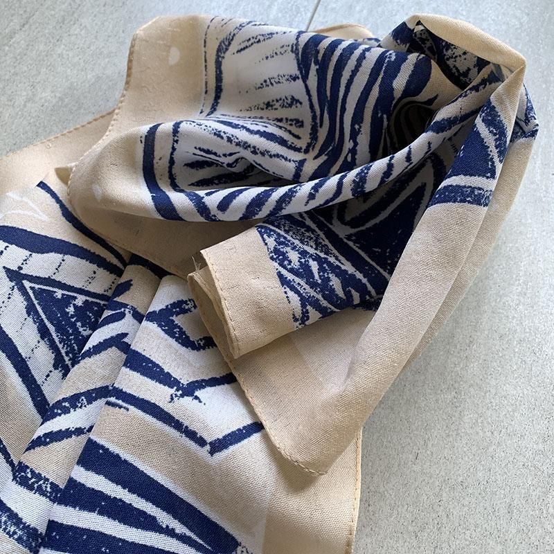 ヴィンテージスカーフ ベージュ×ネイビー 透け感が涼しげ