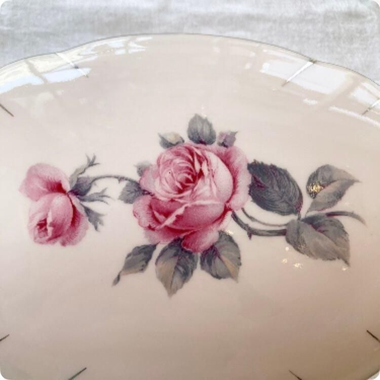 フランスアンティーク 陶器小物入れ ピンク薔薇絵柄 1900年代