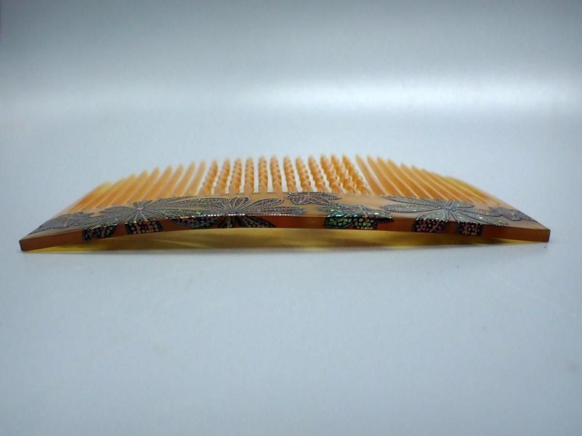 アンティーク真作 花火螺鈿 白べっ甲櫛 本べっ甲 在銘