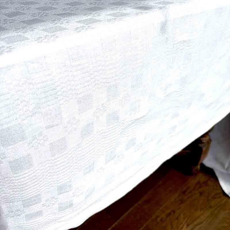 ダマスク織テーブルクロス 白糸モノグラム刺繍 大型白リネン