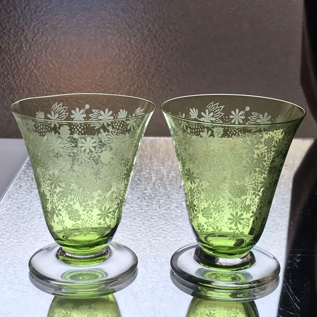オールドバカラ エリザベート緑色ワイングラスペア 希少価値高し