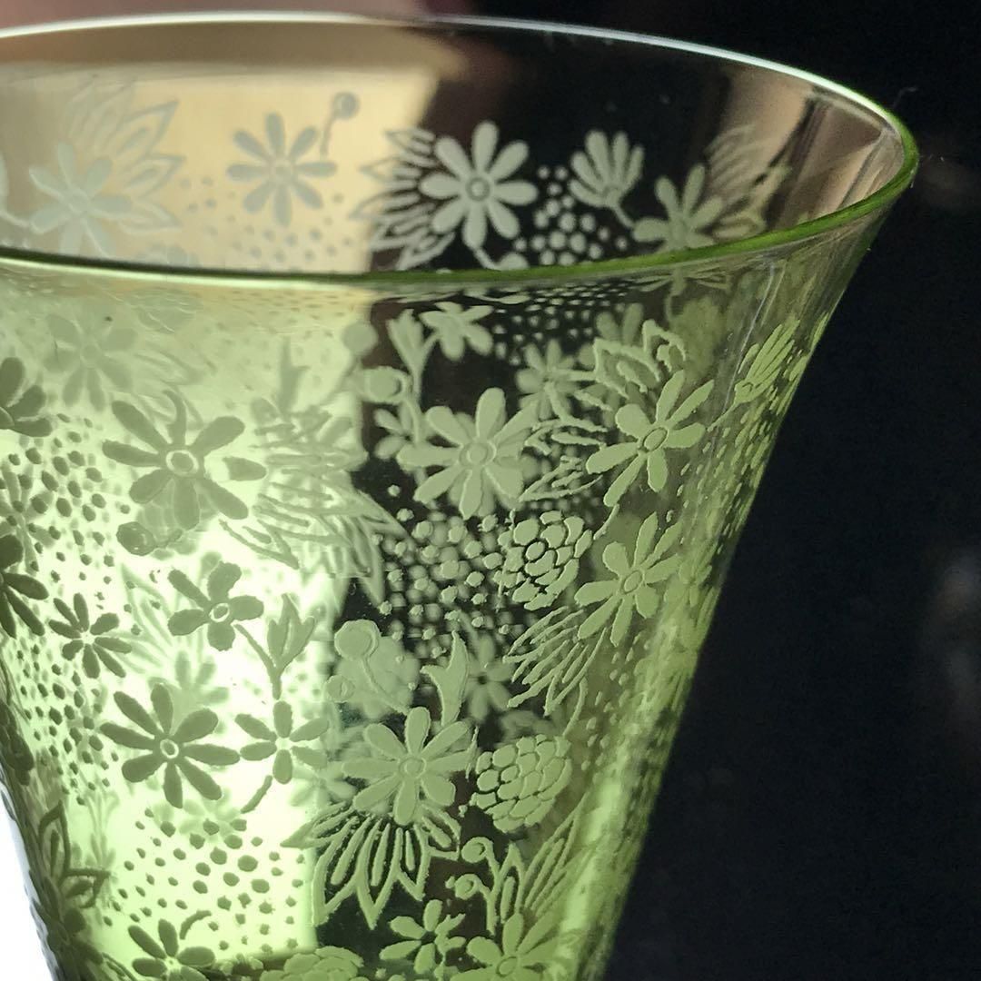 オールドバカラ エリザベート緑色ワイングラスペア 希少価値高し