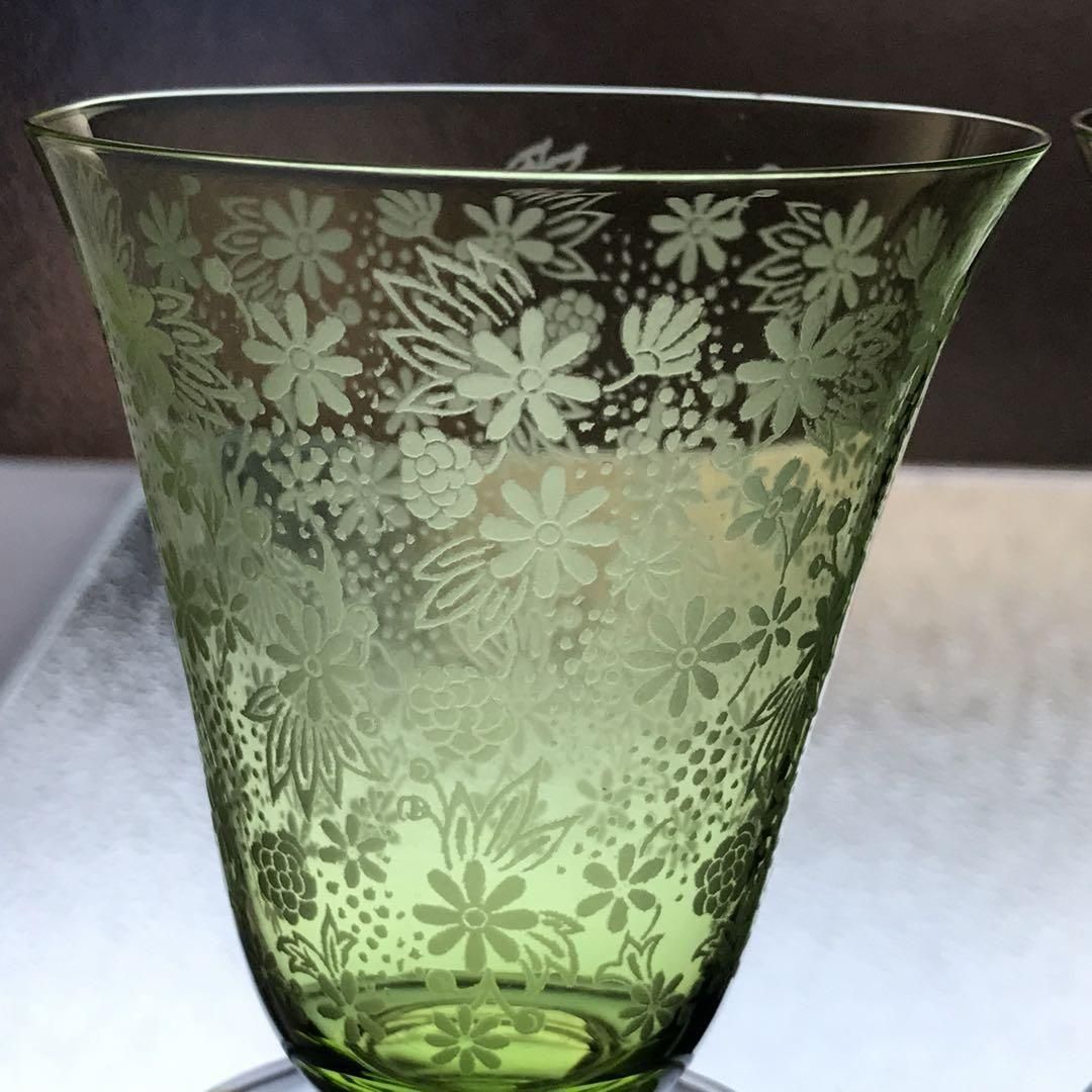 BACCARAT ELISABETH オールドバカラ エリザベート オールドバカラ エリザベート緑色ワイングラスペア 希少価値高し