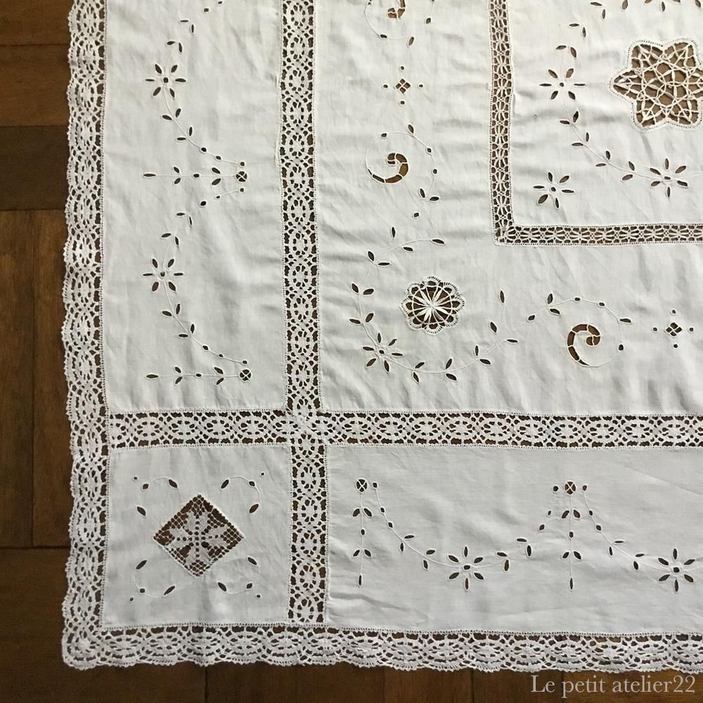 All手仕事 アンティーク カットワーク 刺繍 テーブルクロス フランスベルギー All手仕事 アンティーク カットワーク 刺繍 テーブルクロス