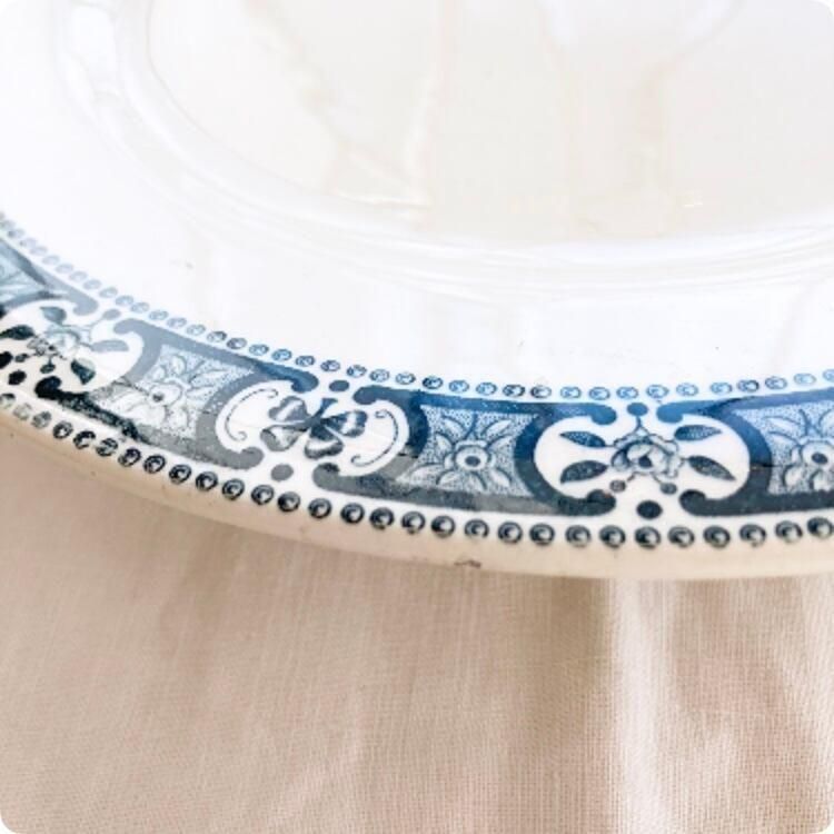 フランスアンティーク コンポティエ シルバー高台　刻印あり フランスSALINS窯四つ葉クローバーローズ柄高台皿