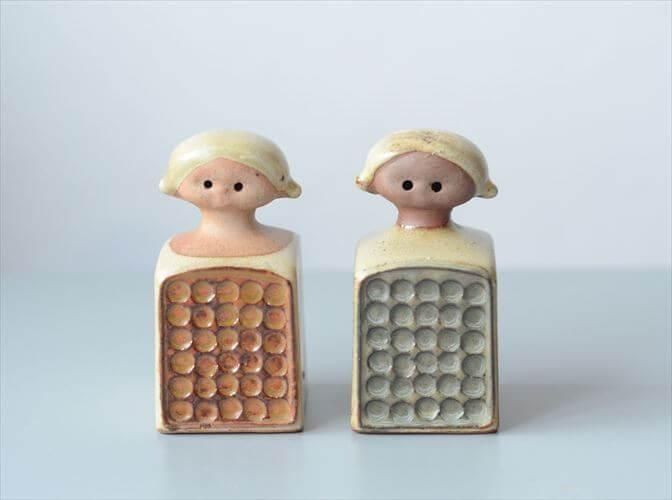 女の子　女性　陶器　置物　レトロ　北欧雑貨　リサラーソン　Lisa Larson Lisa Larson 女の子のソルト&ペッパー 調味料入れ リサラーソン