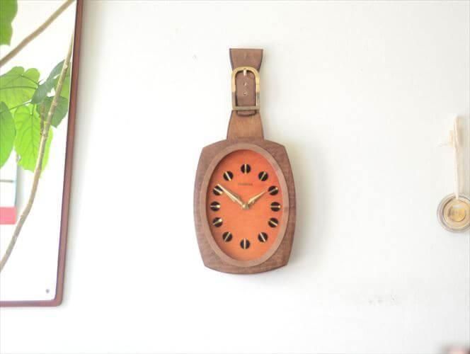 DUGENA ドゥゲナ　掛時計 ドゥゲナ ドイツ製 木製x革張り 壁掛け時計 ミッドセンチュリーウッド