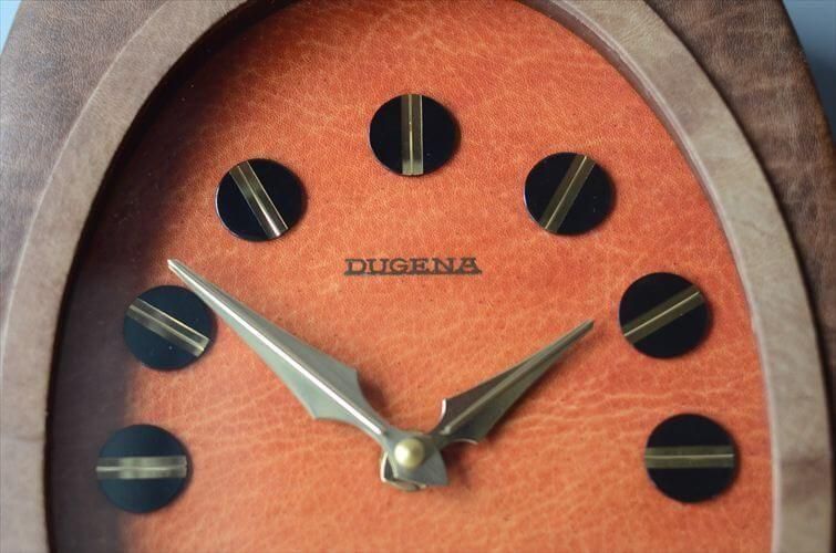 ドイツ製 Dugena 木製x革張り 吊り下げ式壁時計 壁掛け ウッド