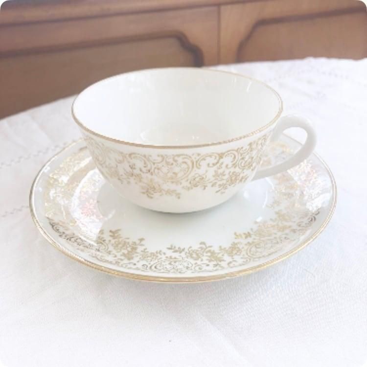 アンティーク フランス製 ホワイトゴールド カップ&ソーサ