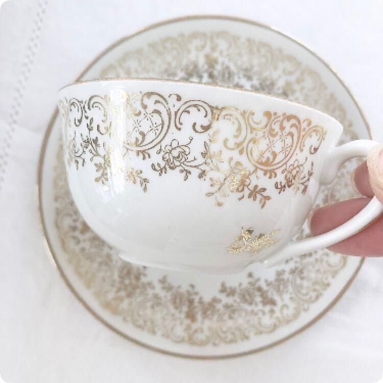 アンティーク フランス製 ホワイトゴールド カップ&ソーサ