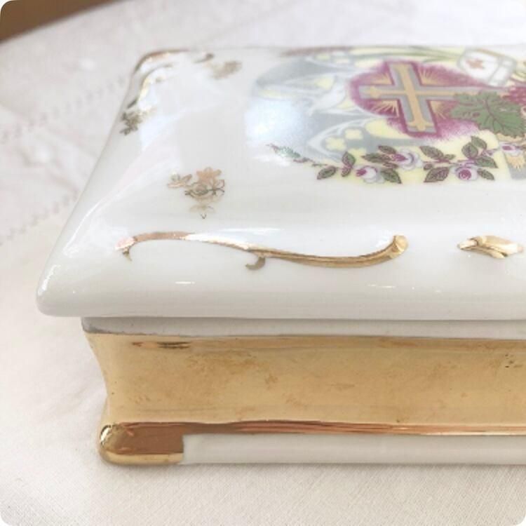 フランス装飾的な陶器製小物入れ フランス 陶器製 本型小物入れ ヴィンテージ