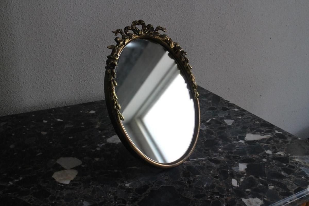 アンティーク ルイ16世様式 真鍮壁掛けミラー スタンド付き