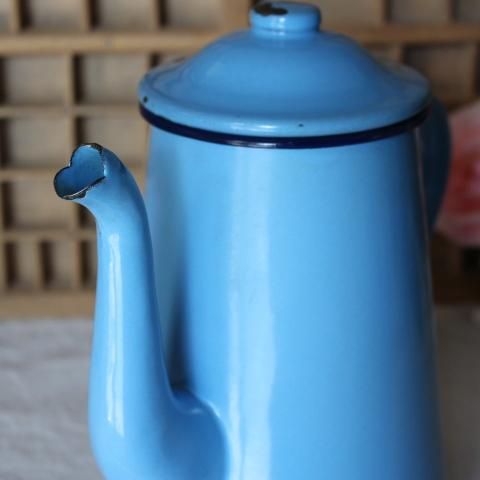 フランス　アンティーク　コーヒーポット　ホーロー　ブルー フランス ヴィンテージ ブルーホーローコーヒーポット