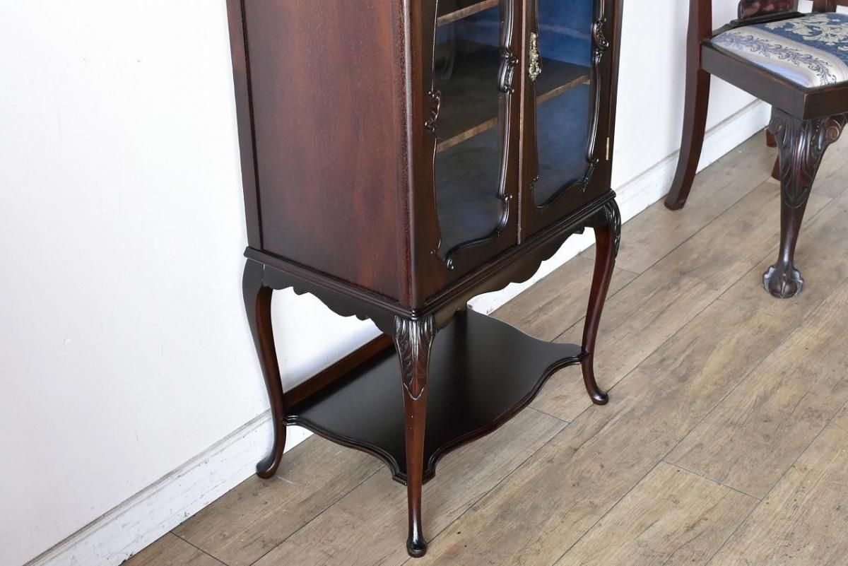 【美品】マホガニーサイドキャビネット ショーケース マホガニー無垢材 おしゃれ コンソール型