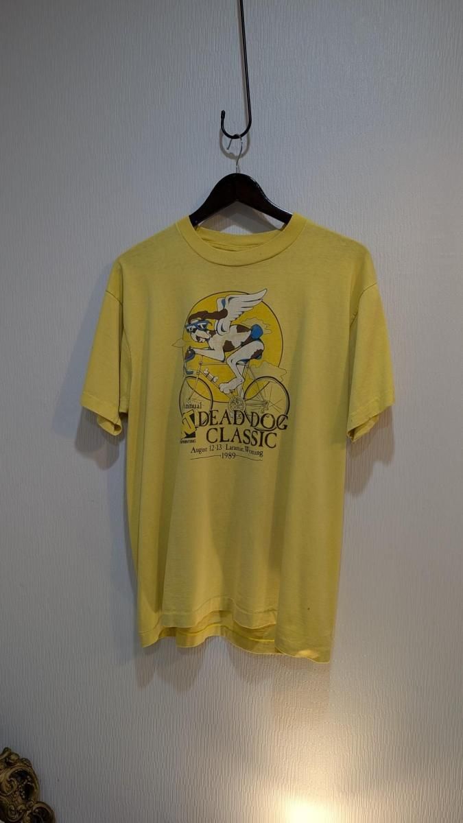 古着 ビンテージ 蛍光 イエロー シンプル プリント Tシャツ  デザイン 美品 古着 ビンテージ 蛍光 イエロー シンプル プリント Tシャツ