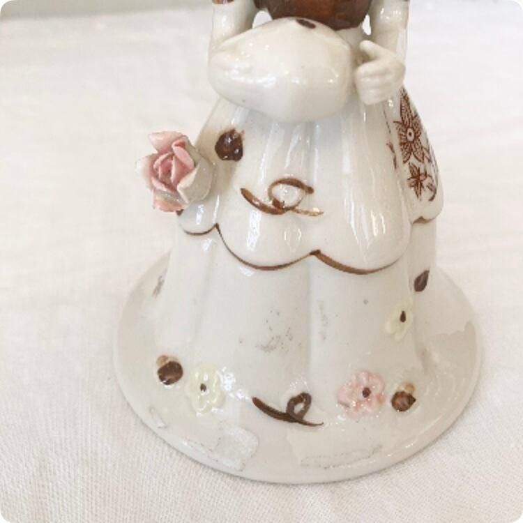 アンティーク フランス 陶器製オブジェ 呼び鈴 女性モチーフ