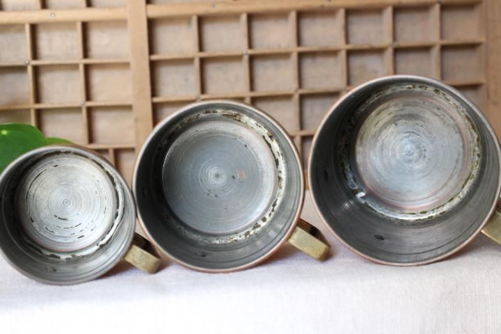 フランス ブロカント 銅製計量カップ 3点セット