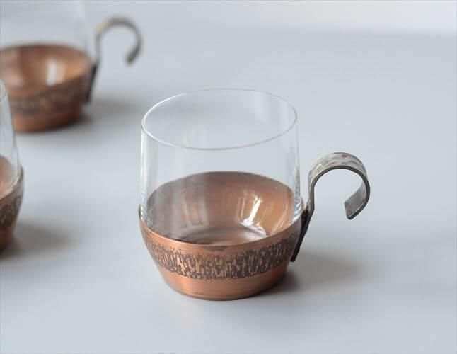 ドイツ製 ヴィンテージ ガラスカップ 銅ホルダー付き