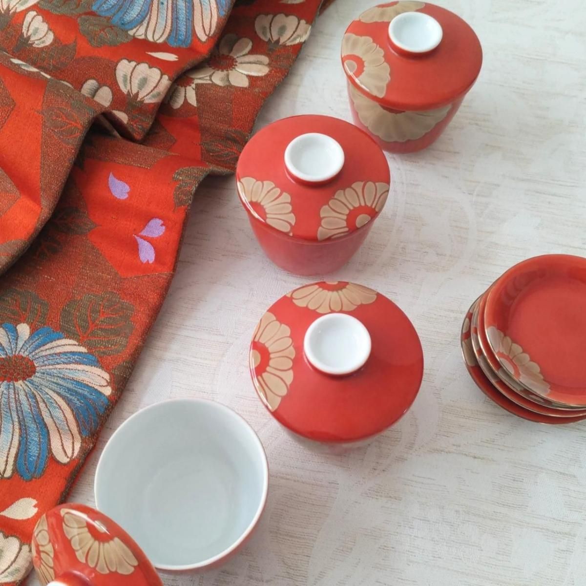 大皿　年代物　アンティーク　陶器　和食器 小皿 漆器 日本製 蒔絵入り 大正昭和頃 鳳凰菱形小皿